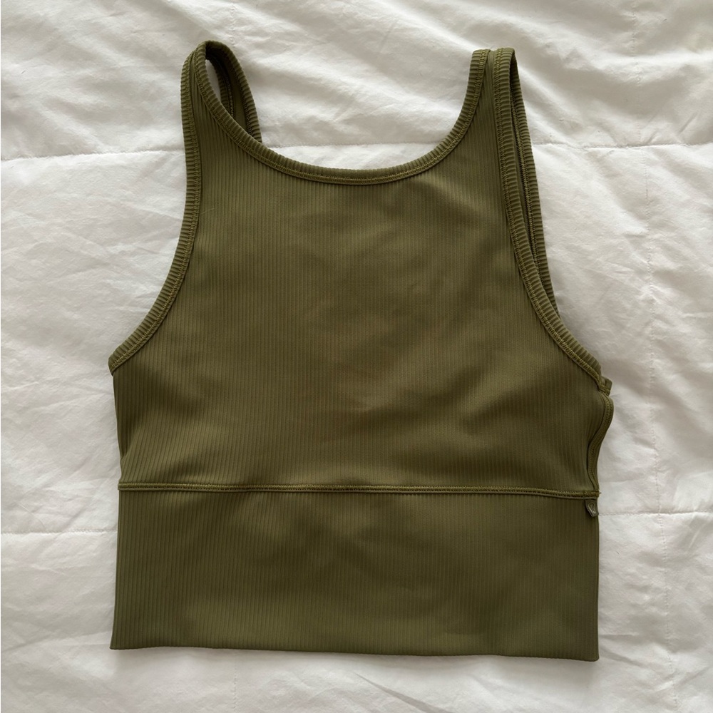 lululemon athletica Ribbed Olive Green Crop Top/Long Sports Bra